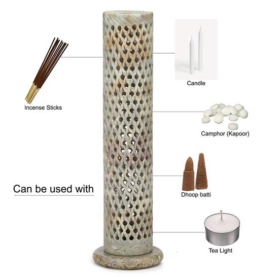 26.67 Cm Soapstone Marble Work Incense Holder Tea Light Candle Holder Diffuser Agarbaati Stands Free 6 Incense Sticks