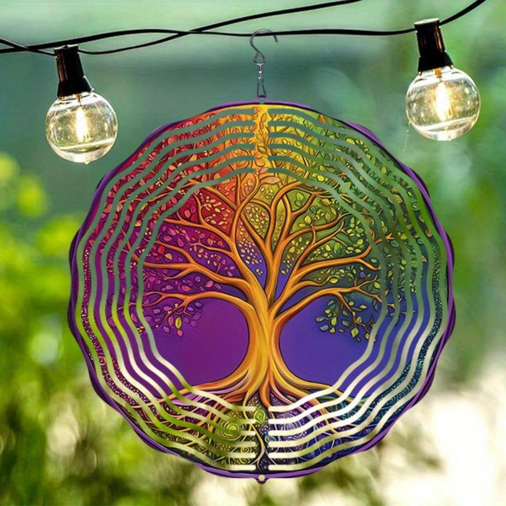 Vibrant Metal Mandala Wind Spinner – Tree of Life Design, Outdoor Hanging Decor for Garden, Patio & Holidays (Christmas, Halloween, Mother’s Day