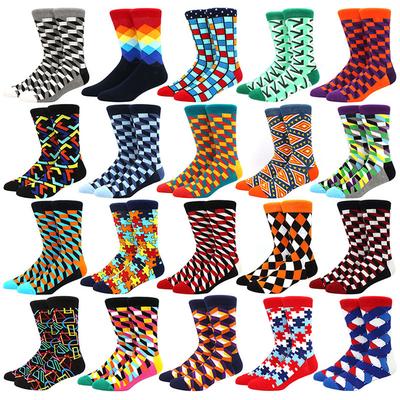 Мужские забавные носки Happy Socks Fine Paragraph Diamond Pattern Argyle Threedimensional Tube Geometric Funny Large size Combed Cotton
