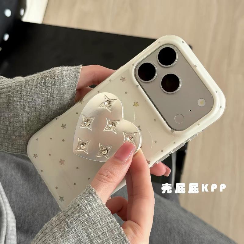 Милый Стильный Серебристый Держатель со Звездой и Алмазами для iPhone17promax Apple 16 Чехол для Мобильного Телефона 15 Новый 14 Всесторонний