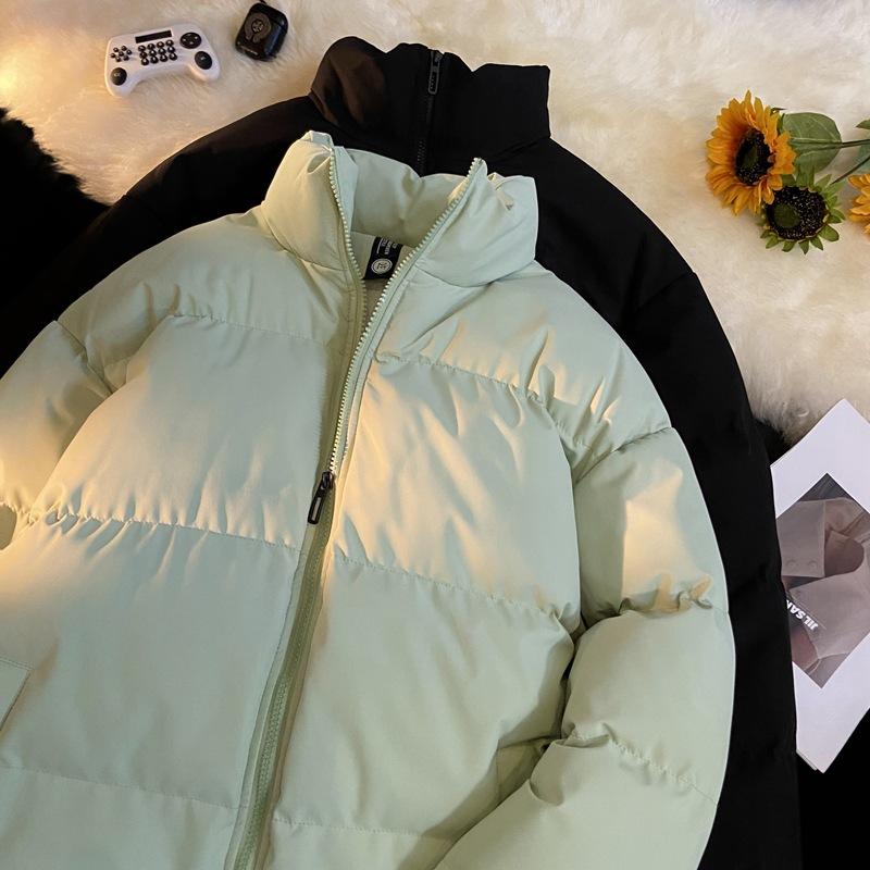 Unisex Stand Collar Puffer Jacket Solid Color Thick Warm Zip Up Quilted Coat Casual Winter Outerwear Multiple Colors