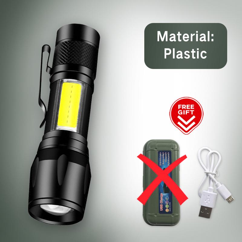 Portable LED Flashlight Zoom Focus Torch Lamp Rechargeable USB Lantern COB Built In Battery Q5 Waterproof Camping Lights