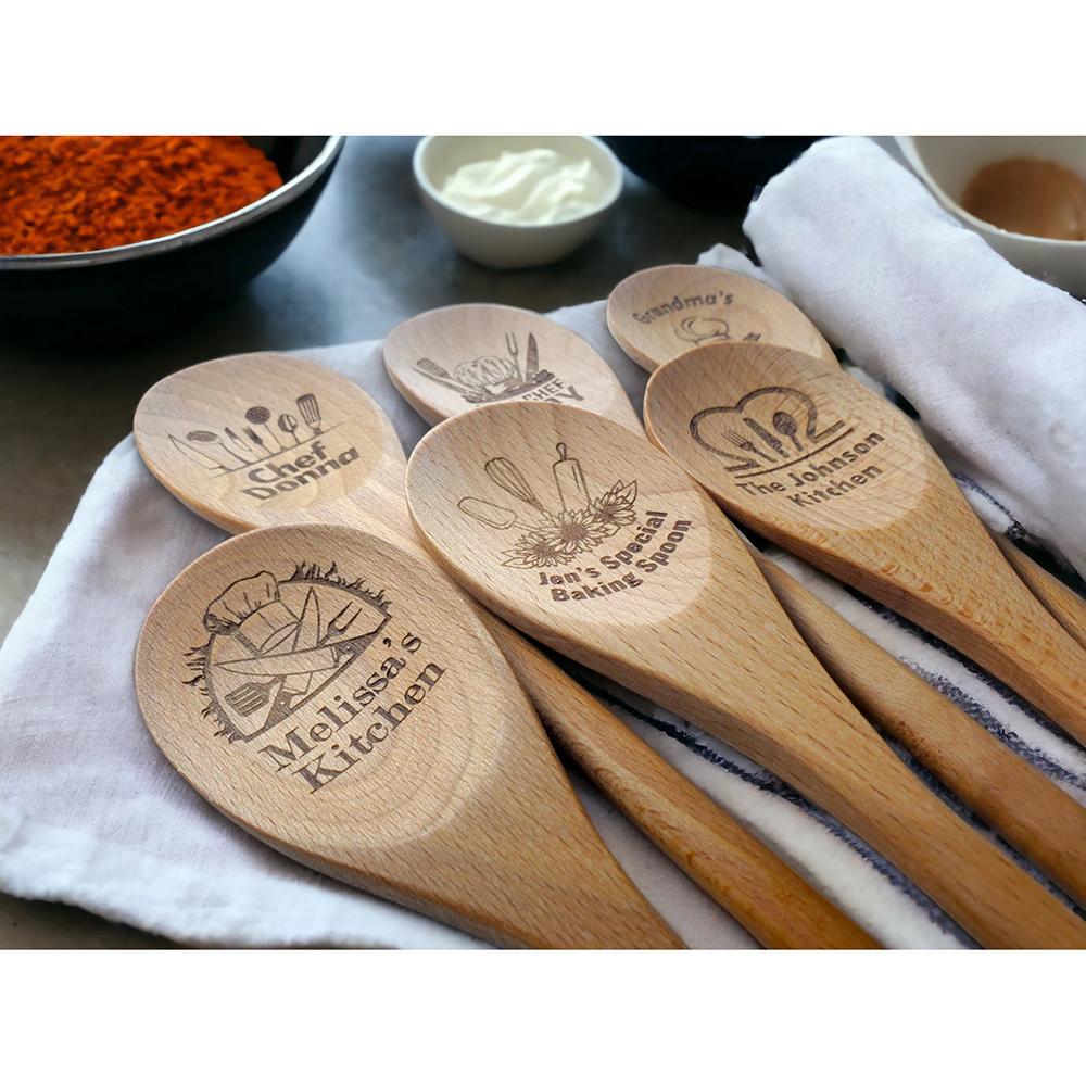 Custom Engraved Wooden Spoon Baking Cooking Supplies Kitchen Mixing Spoon Birthday Housewarming Kitchen Decor Mom Chefs Gift