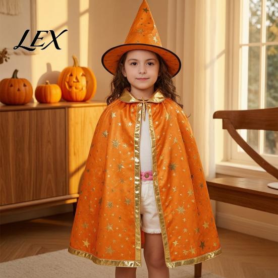 Soft Lightweight Festival Cloak Kids Wizard with Hat for Boys Girls, Halloween Witch Children Birthday Party Dress Up Cape Costume Prop Cosplay