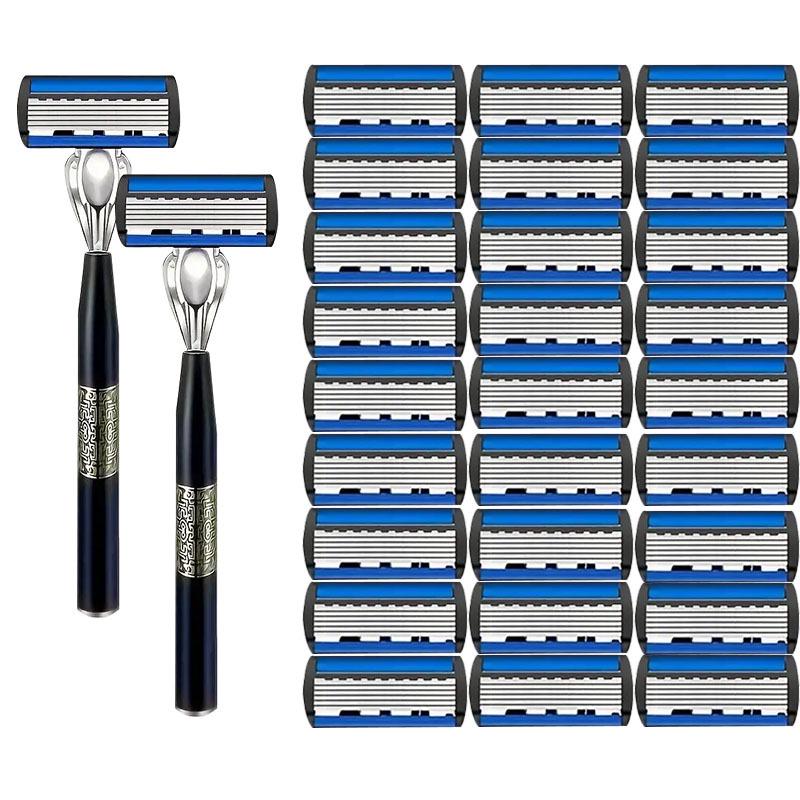 In-Stock 6-Layer Manual Men's Beard and Face Razor Blades with Chinese-Style Holder