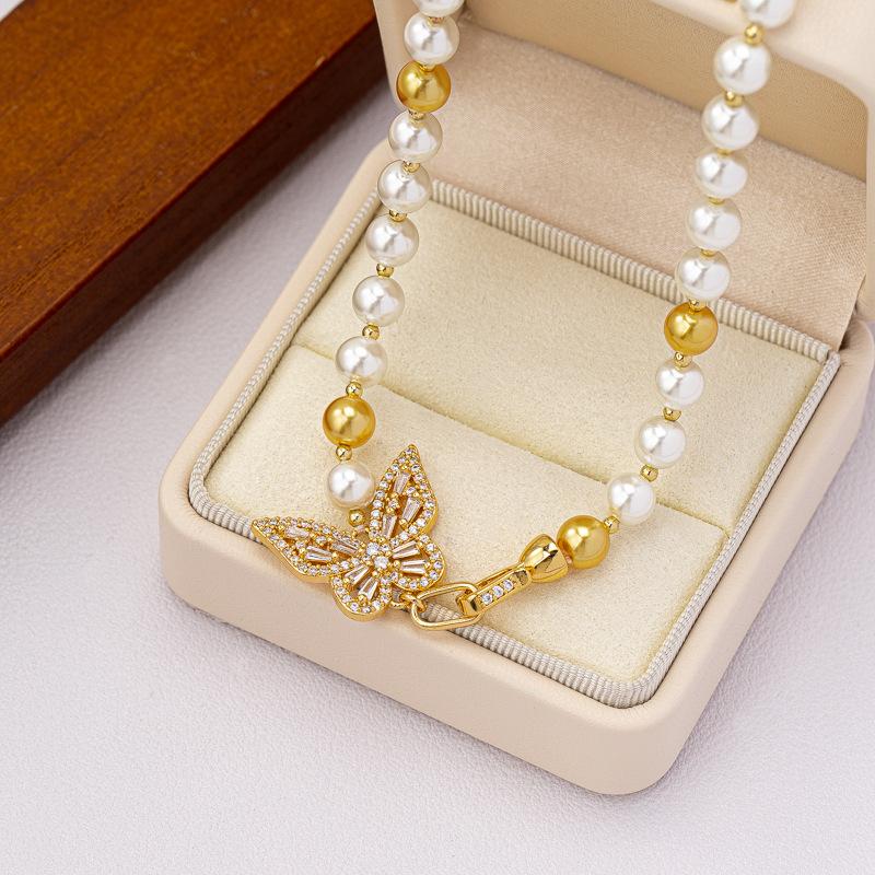 Zirconium bow Shijia pearl necklace women's fashion autumn and winter niche high-end new light luxury women's sweater chain