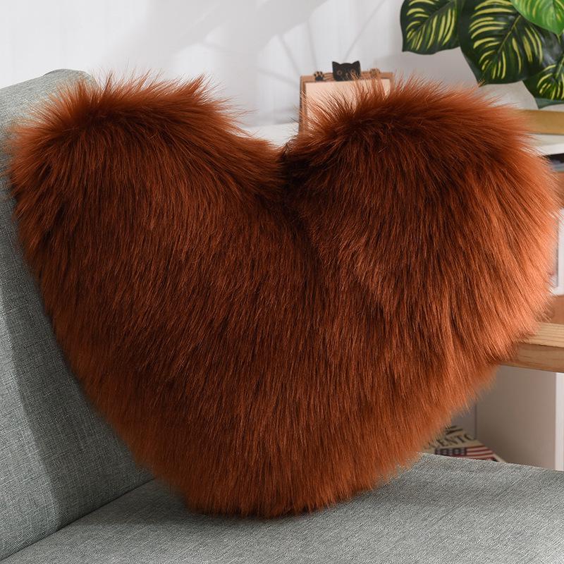 Heart-Shaped Plush Lumbar Pillow - Fluffy Faux Wool Backrest for Home, Sofa, or Office Chair