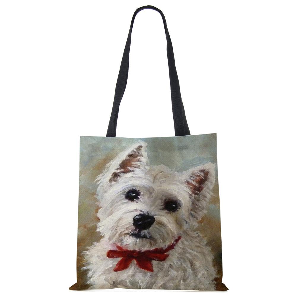 Уникальный дизайн Картина собаки вест-хайленд-уайт-терьера Квадратная сумка-тоут для женщин Сумки через плечо Большой вместимости Эко Льняные сумки KTY