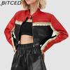 BITCED Женская куртка из искусственной кожи с цветными блоками, открывающая талию, в крутом шикарном стиле, наряд байкера