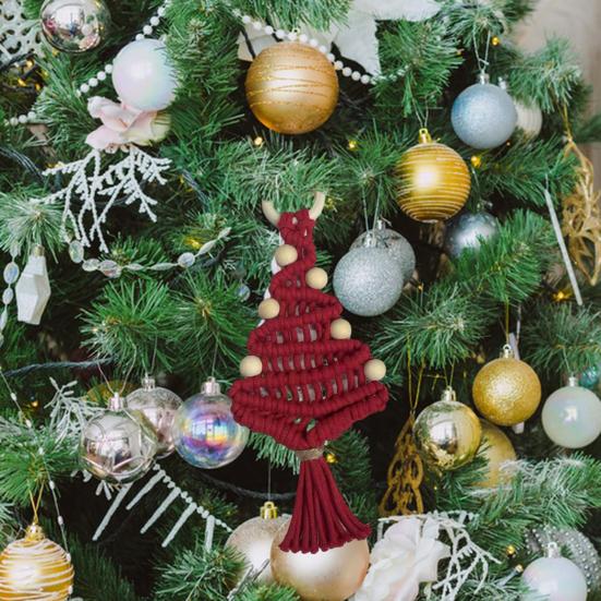 Подвеска из хлопковой веревки ручной работы в форме рождественской елки, плетеное настенное украшение для праздничного дома, торгового центра, бара, декора