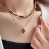 Fashionable Double Layer Collarbone Necklace Featuring Tigers Eye Stone Pendant in Vintage Styles for Trendy Women