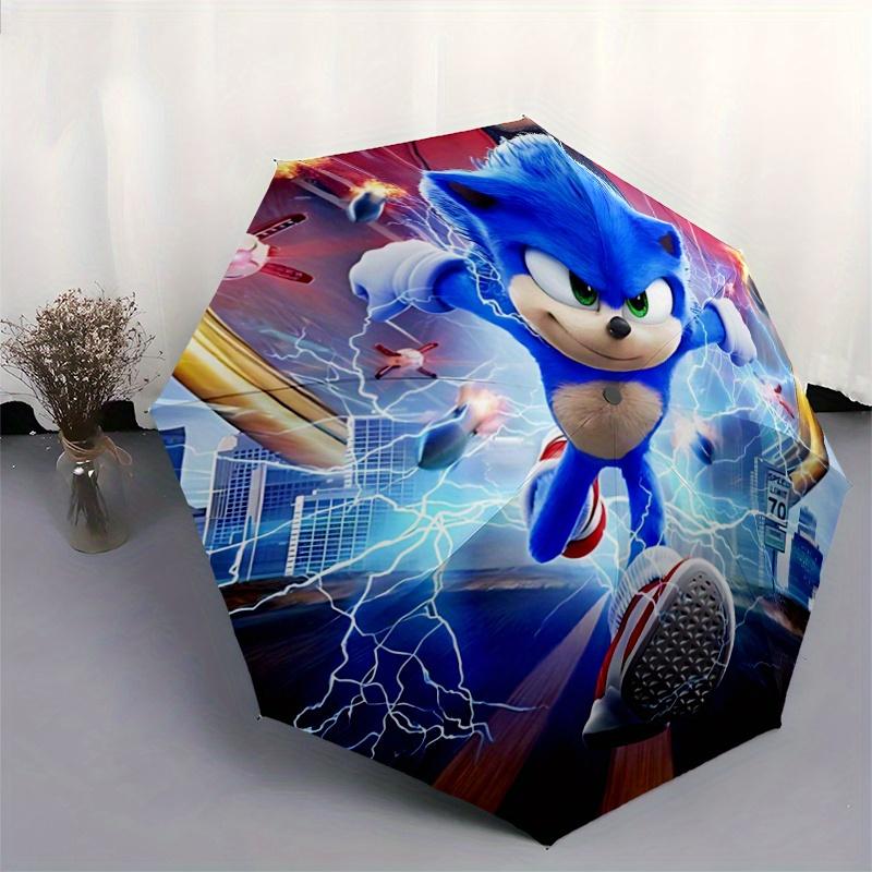 1pc Sonic the Hedgehog Automatic Folding Umbrella - Portable 3-Fold Design with 8-Bone Iron Frame, Outdoor, for Fans, Travelers, Daily Use, Gift