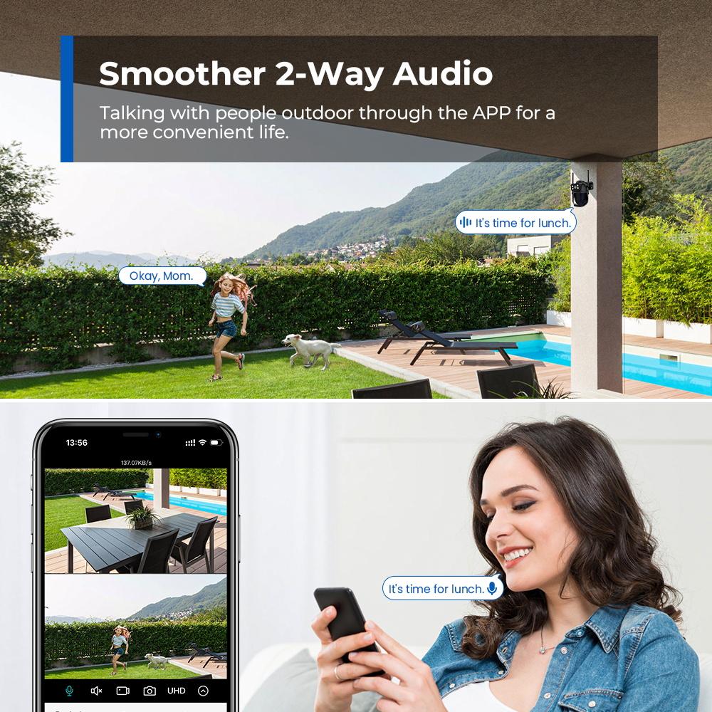 LS VISION 8 МП 4K PTZ IP-камера с двумя объективами, с двойным экраном 4 МП HD 4-кратным цифровым зумом, автоматическим слежением, беспроводная уличная камера видеонаблюдения P6SLTIE