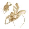 Hair Hoop Fascinator Hat with Hair Clip Elastic Band Faux Feather Ribbon Decor Satin Fabric Women Headband Party Accessories