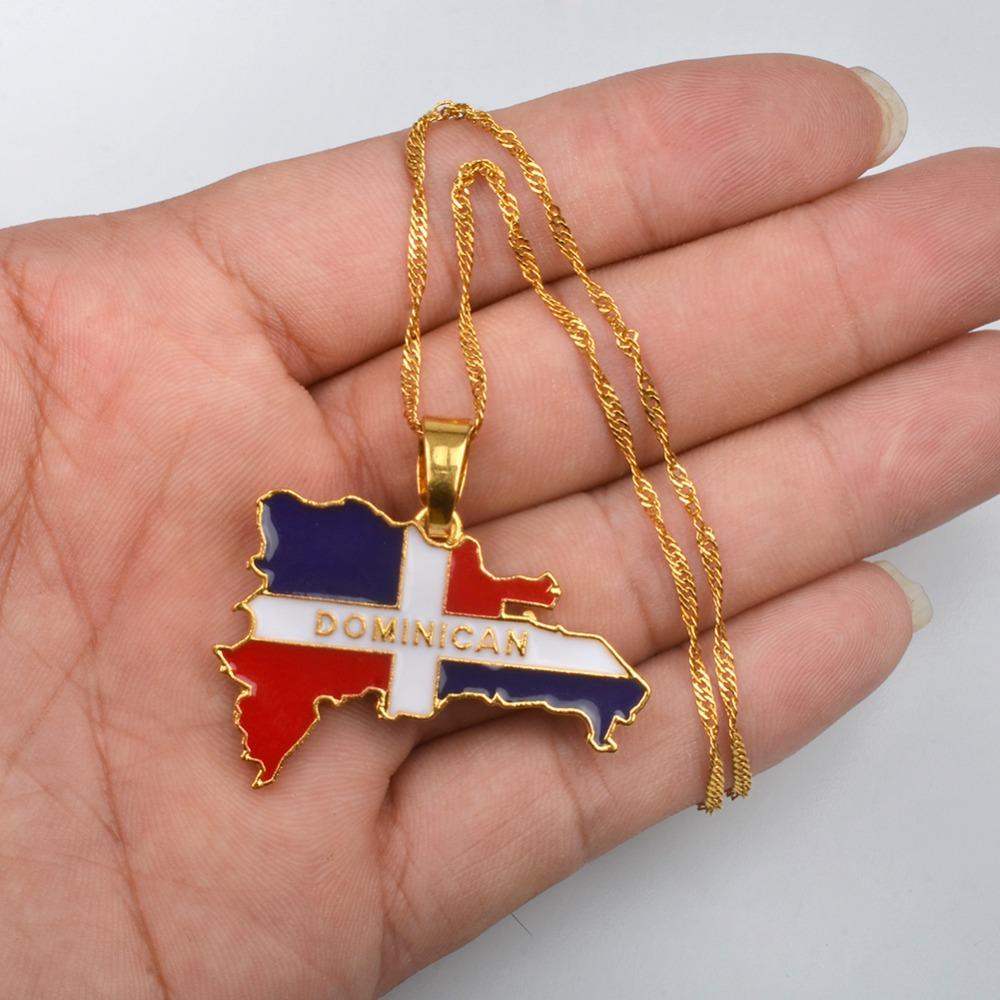 Anniyo Dominican Map Flag Pendant Necklaces Dominicans Country Map Jewelry Gold Color @076806