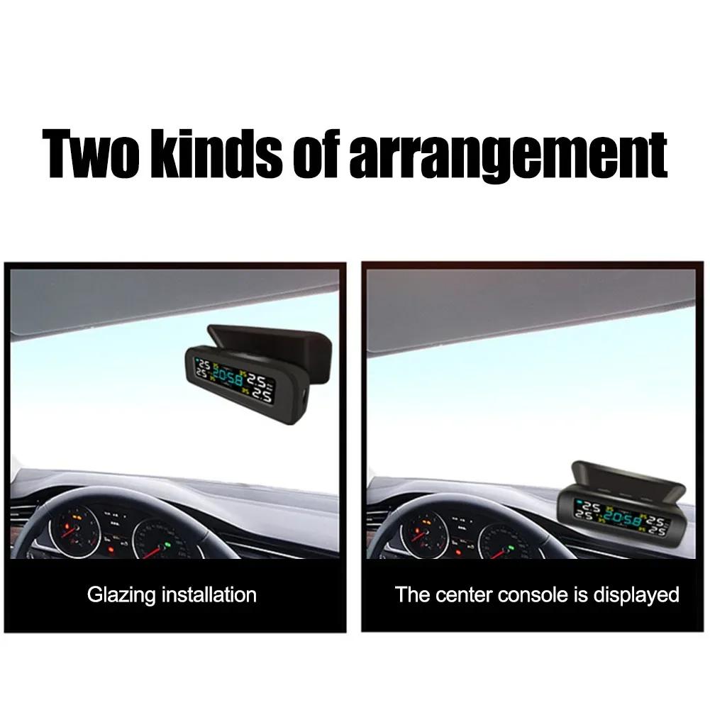 Давление в шинах в режиме реального времени Цветной ЖК-дисплей TPMS для мониторинга в реальном времени Сигнализация утечки воздуха Двойные варианты зарядки для безопасного вождения