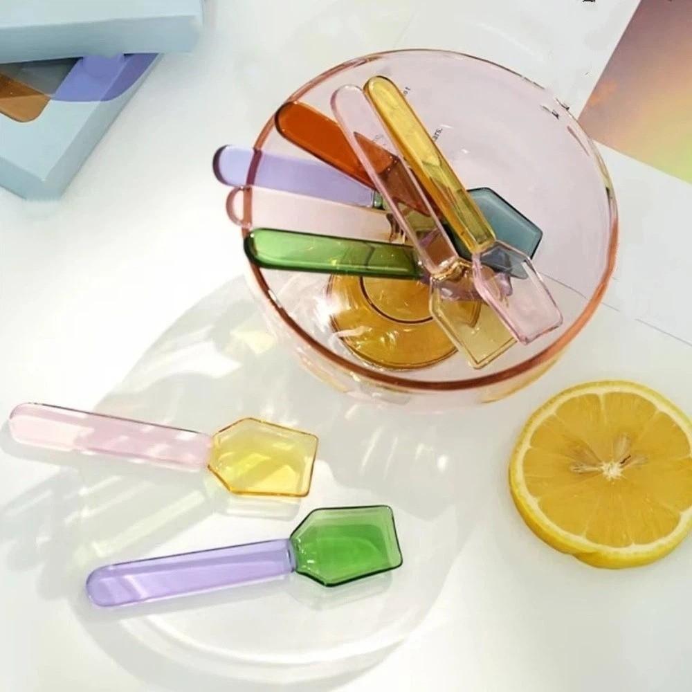 Long Handle Glass Dessert Spoon Colorful Ice Cream Spoon Stirring Spoon Yogurt Oatmeal