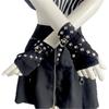 1pair Women Punk Mittens Rivet Ribbons Streetwear Sleeves Half Finger Sleeve for Riding and Music Festivals