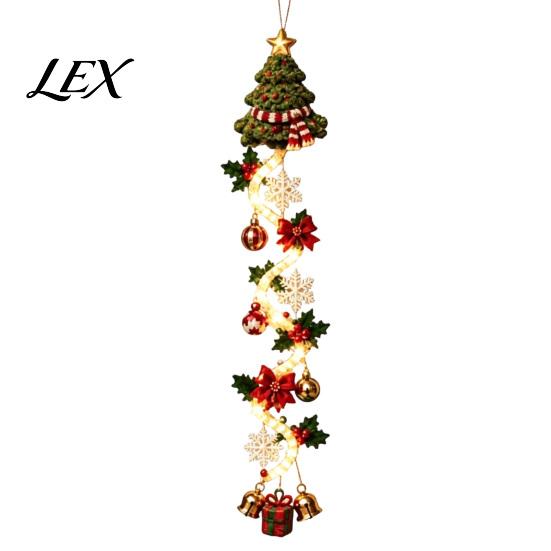 Custom Yarn Craft Ornament Glowing Christmas Door Hanger, Crochet Spiral with LED Lights, Snowman Santa Reindeer Festive Hanging Wall Decoration Angel