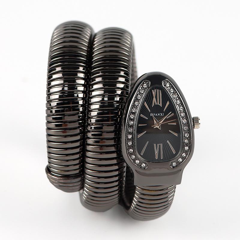 Часы в форме змеи для женщин, наручные часы-браслет с блестящими стразами, кварцевые наручные часы