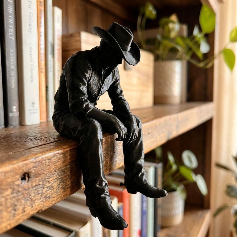 Pensive Hanging Head Cowboy Statue 3D Printed Melancholy Cowboy Figurine Home Office Desk