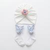 2Pcs/Set Baby Girl Turban Hat and Socks Set 3D Flower Bunny Ears Beanie Bonnet Newborn Infant Toddler Gift Accessories