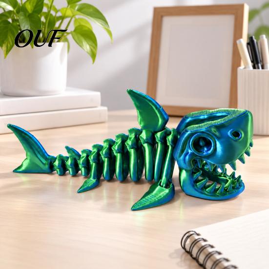 Detailed Skeleton Shark Model 3D Printed Articulated Figurine, Pearlescent Flexible Joint Movable Spine Toy Bone Toy, Fidget Desk Decor, Gift for Kids