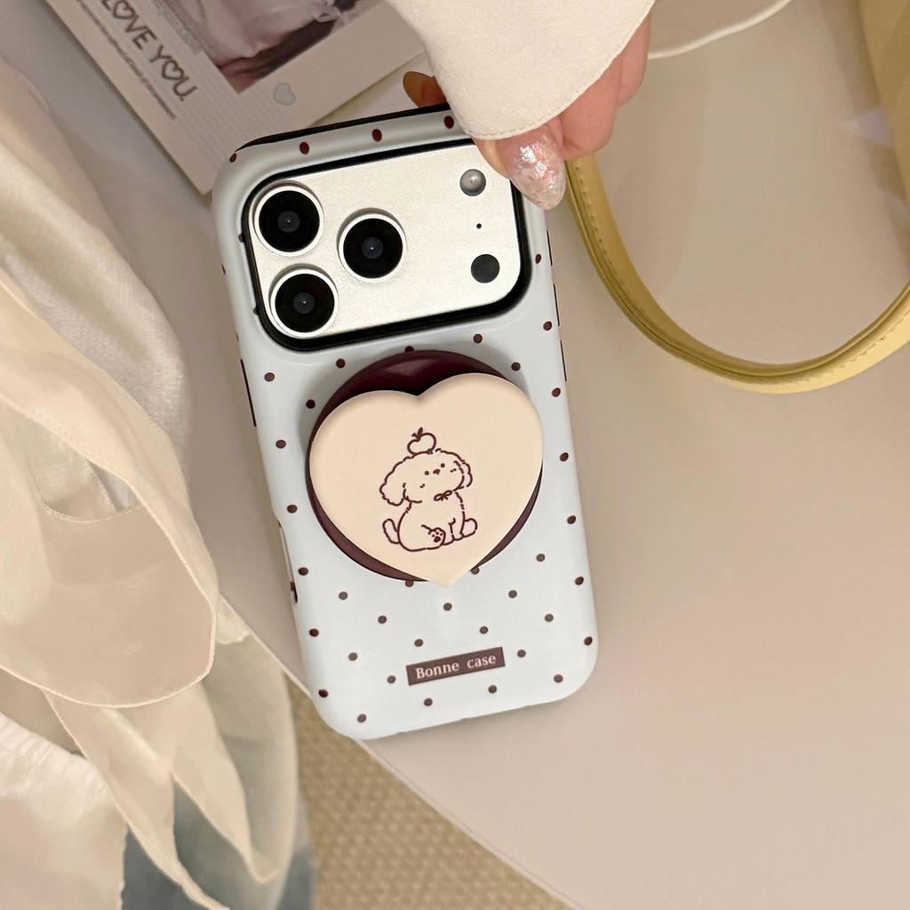 Синий чехол для iPhone 17PM в горошек с магнитной подставкой; Совместимо с iPhone 14/15 и 16.