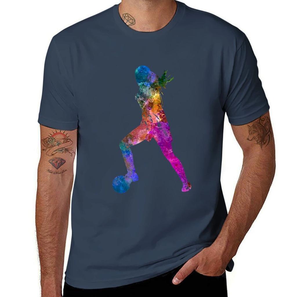 Girl Playing Soccer Football Player Silhouette Tshirt Sports Casual Short Sleeve Cotton Tee