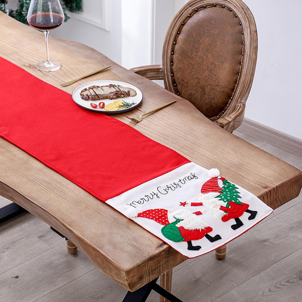 Christmas Table Runner Christmas Embroidered Santa Claus Tablecloth Xmas Placemat Decoration for Entrance Table and