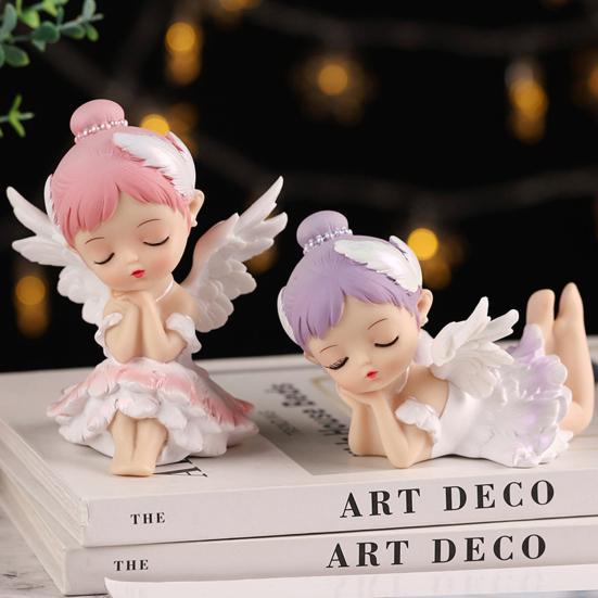Фигурка девушки, реалистичный мультфильм, мини-автомобиль, украшение, статуя ангела, домашний декор