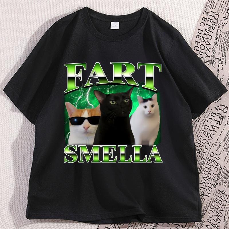 Fart Smella Funny Cat Tshirt Women Casual Silly Cats Tee Shirt Weird Tees Round Neck Short Sleeve Tees Clothes Women clothing