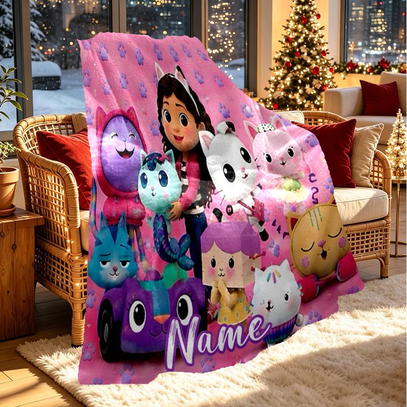 Custom Name Personalized Gabby's Dollhouse Print Blanket, Home Decor, Bedroom, Sofa, Camping, Couch, Gifts for Birthday Christmas