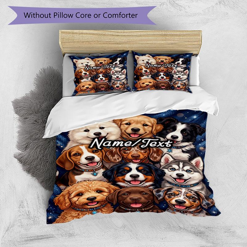 3PC Custom Name Puppy Portrait Collage Bedding Set Printed  Bedding Set Duvet Cover Closure Includes 1 Duvet Cover & 217 Pillowcases for Bedroom