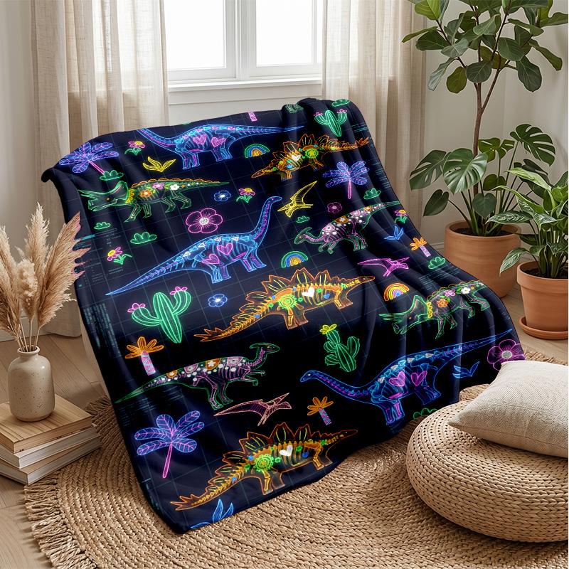 Neon Dinosaurs Galaxy Theme blanket Lightweight Warm Flannel Blanket Decorative Throw Blanket for Home Decoration