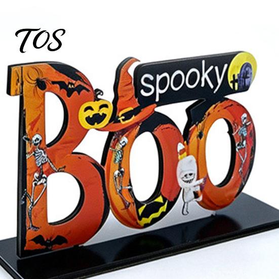 Decorative Halloween Word Signs Wooden Tabletop Ornaments, Freestanding Solid Wood Letter Signs, Table Centerpiece Desktop Accessories with