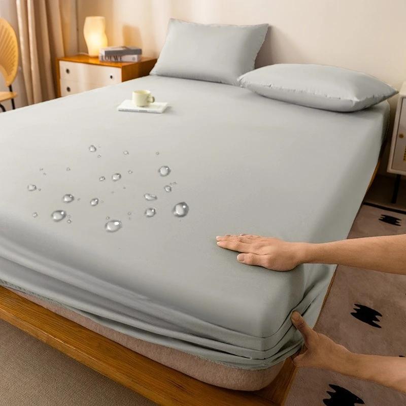 Однотонная водонепроницаемая простыня на резинке, нескользящий регулируемый наматрасник для двуспальной, королевской, полуторной кровати 90/120/150/180/200см
