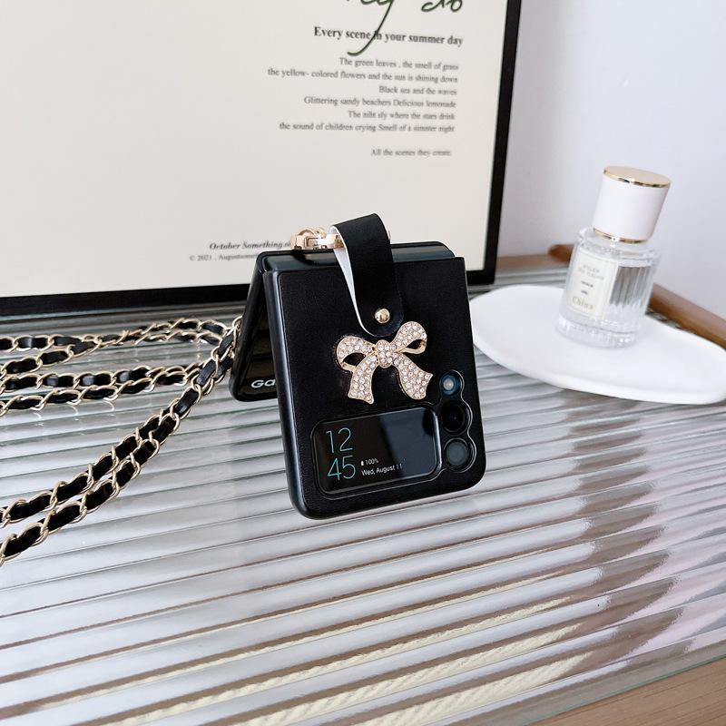 Samsung Galaxy Z Flip3/4 Crossbody Protective Case with Folding Screen, Bow Ring Buckle.