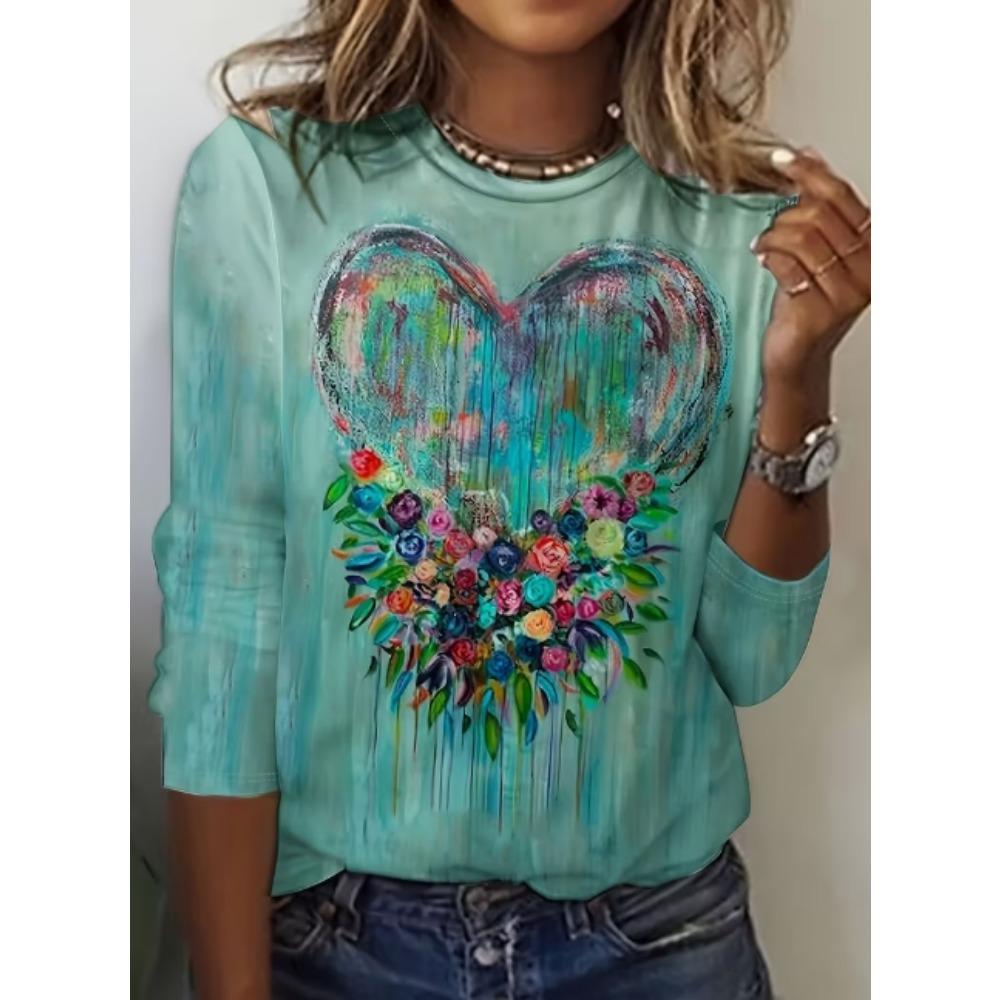 Printed T-shirt Casual Long Sleeved Round Neck Top