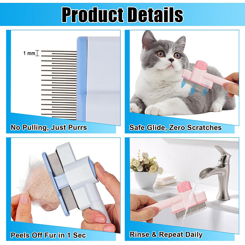 Stainless Steel Pet Deshedding Comb Fine-Tooth Rake One-Click Hair Release Flea Removal Tool For Dogs Cats High Quality Metal Material Fast Delivery