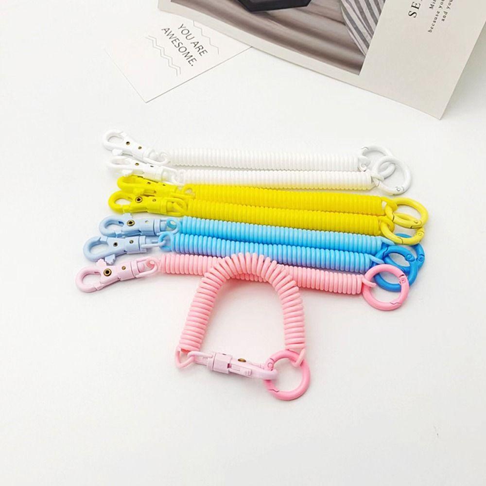 Clasp Rope Stretch Spring Coil ID Key Tags Keyring Key Hooks Spring Keychain Bracelet Spring