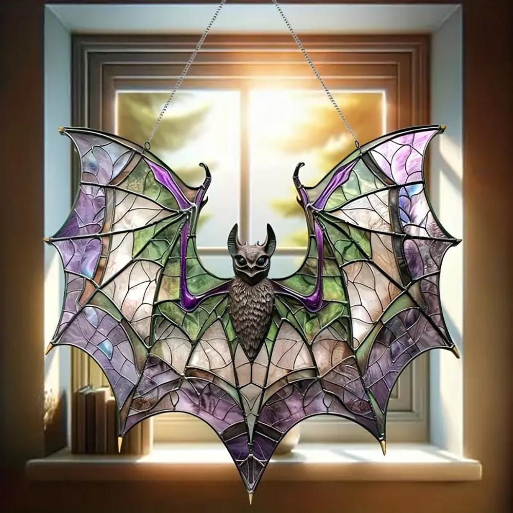 Gothic Bat Window Hanging Ornament Imitation Stained Glass Style Bat Hanger Pendant Gift