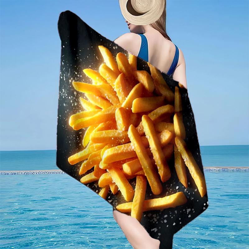 Golden French Fries Background Beach Towel, Super Soft Microfiber, Gift for Her/Him, Birthday, for Pool, Beach, Travel, Home Decor Fan gifts