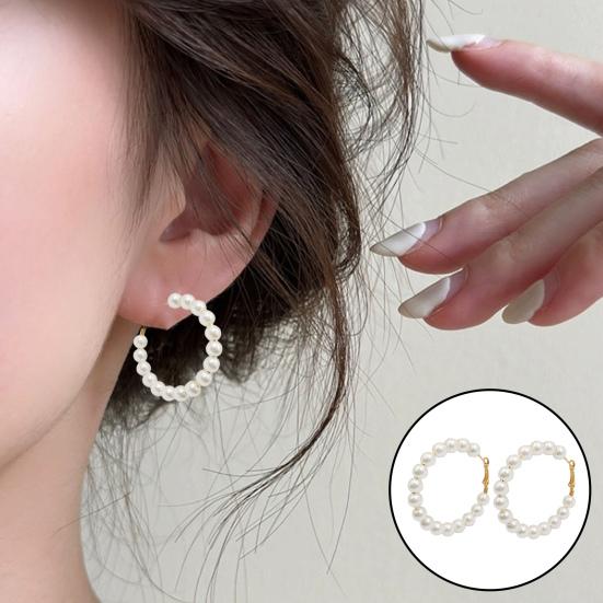 Пара серег Huggie из искусственного жемчуга круглой формы, преувеличенные однотонные антиаллергенные легкие серьги из нержавеющей стали для украшения ушей, ювелирные изделия
