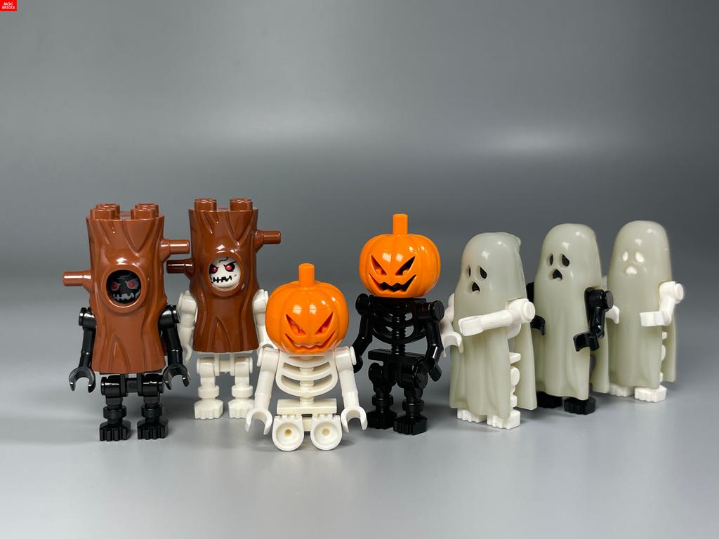 MOC Кубики Хэллоуинская тыква скорпион Зомби Лицо Головной убор Скелет Призрак Кровь Могила DIY Строительные блоки Игрушка для мальчиков