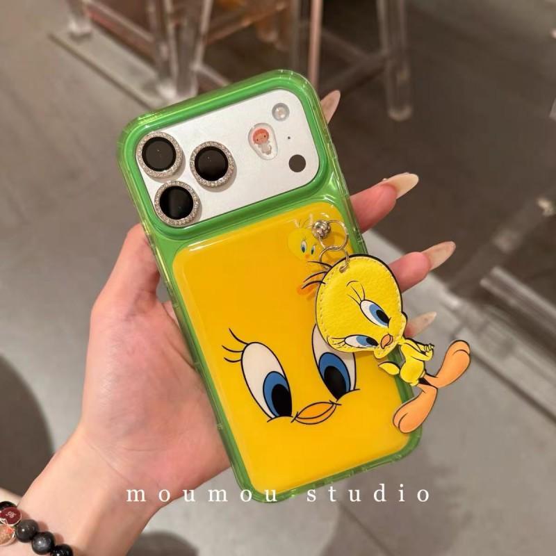 Cute Tweety Bird Cartoon Silicone Phone Case IPhone 15 16 17 Pro Max With Chain Strap Anti-Slip Shockproof