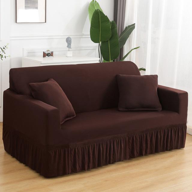 1 /2 /3 /4 Seater Stretch Sofa Skirt Cover For Living Room Nordic Solid Color Couch Slipcover With Skirt Hem Armchair Protector