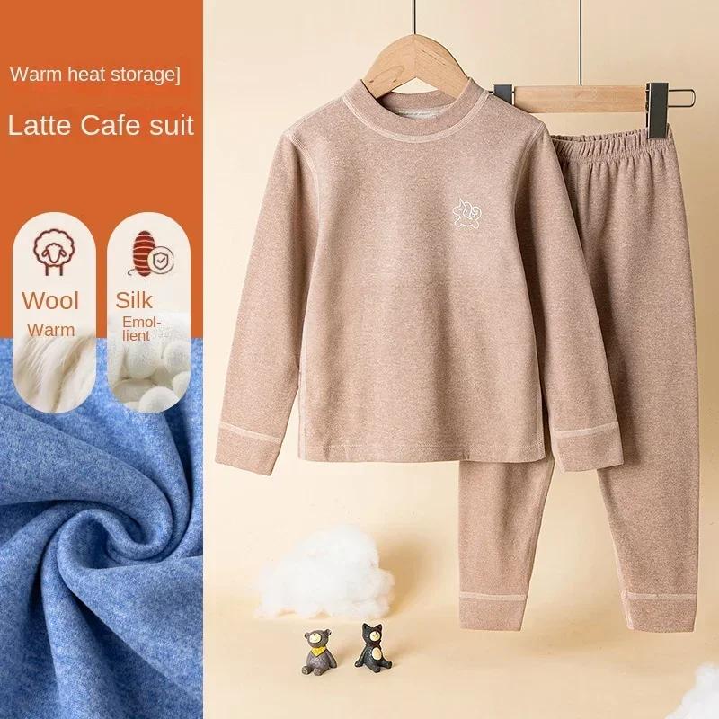 Термобелье для подростков и детей, шерстяное, шелковое, мягкое, уютное, из двух частей, для мальчиков и девочек, домашняя одежда, плотная, теплая, дышащая, детская одежда для сна