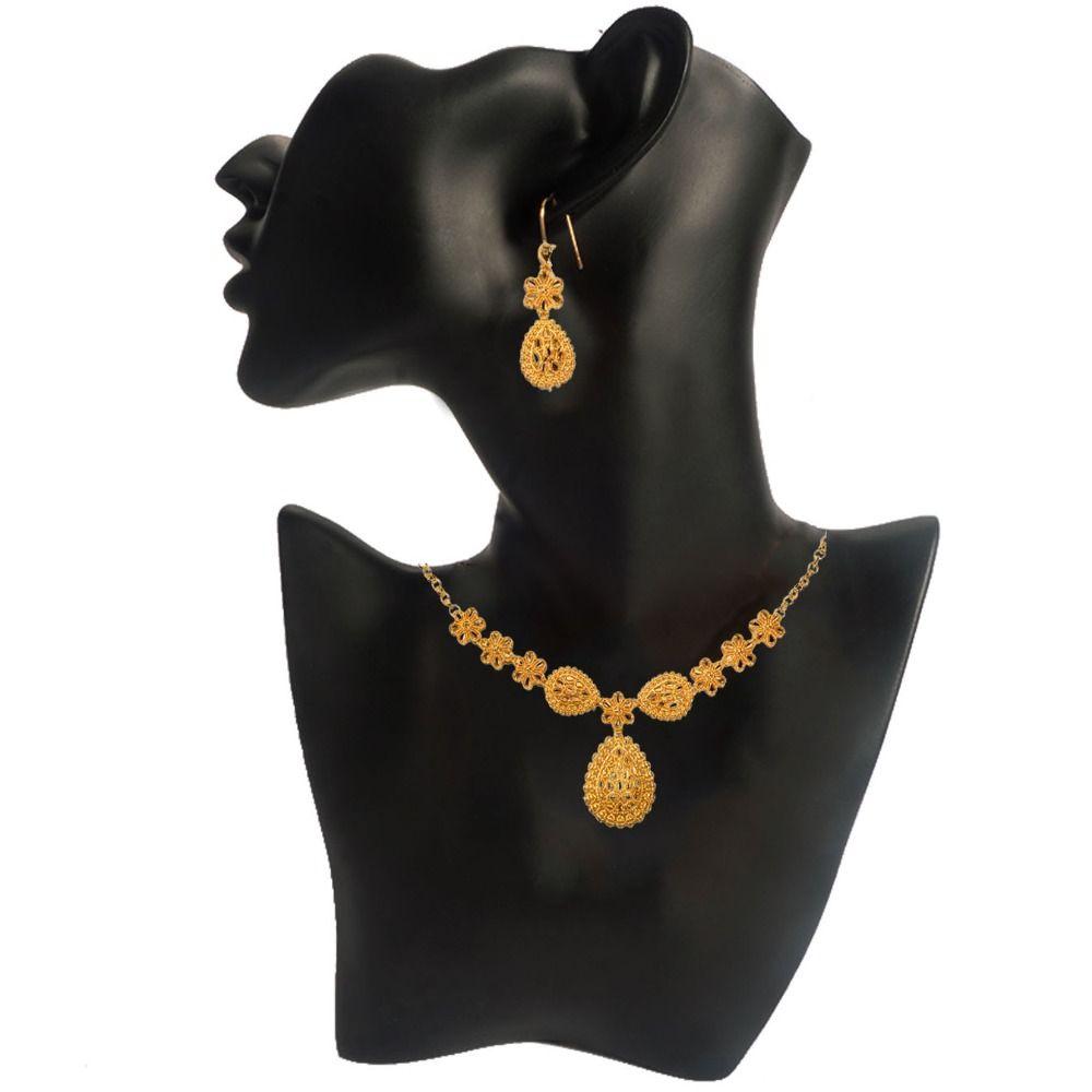 Gifts Dubai Jewelry Sets Plated African Bridal Jewelry Sets Gold Color Necklace Earring Set  Bride