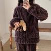 Пижамы женские осенне-зимние модели из утолщенного кораллового флиса, однотонный жаккардовый флис, женский кардиган на молнии из жаккарда, домашний комплект